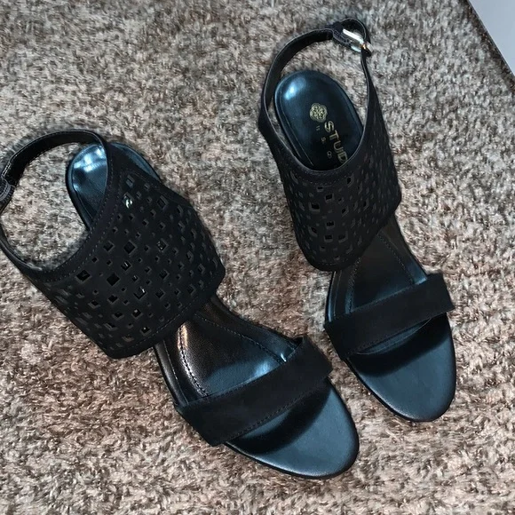 Black suede and leather Studio Isola summer heels - Picture 2 of 5